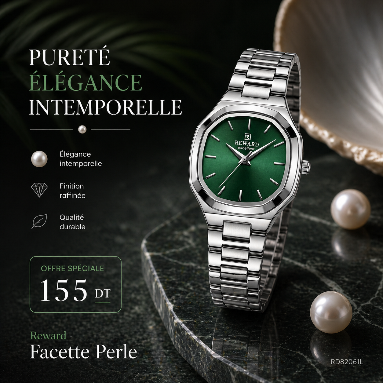 Reward Facette Perle — montre femme boîtier doré bracelet bicolore, achat Tunisie