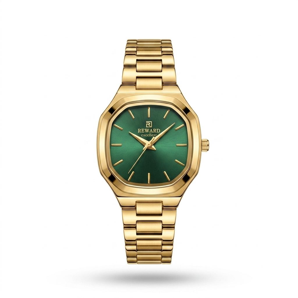 Montre femme Reward Facette Émeraude — cadran vert, boîtier plaqué or, Tunisie