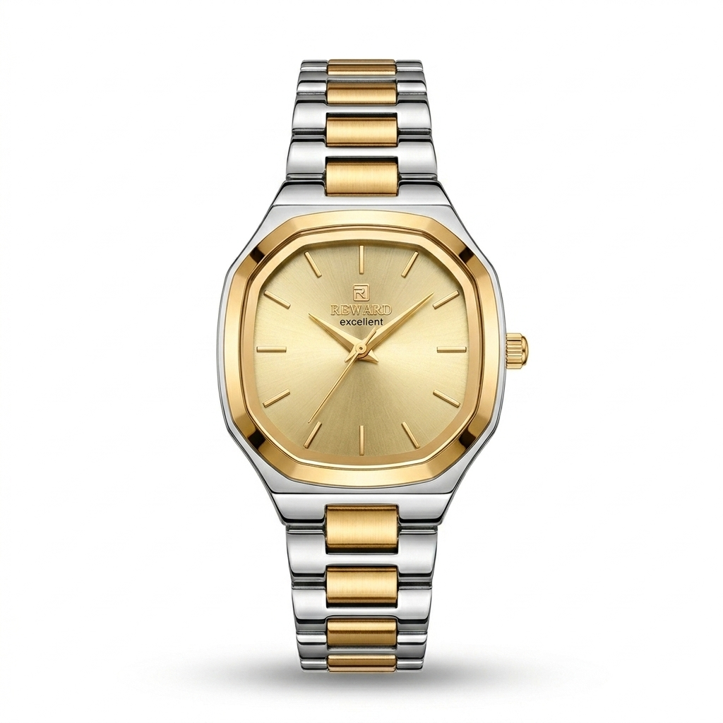 Montre femme Reward Facette Soleil — cadran doré soleil, boîtier octogonal, Tunisie