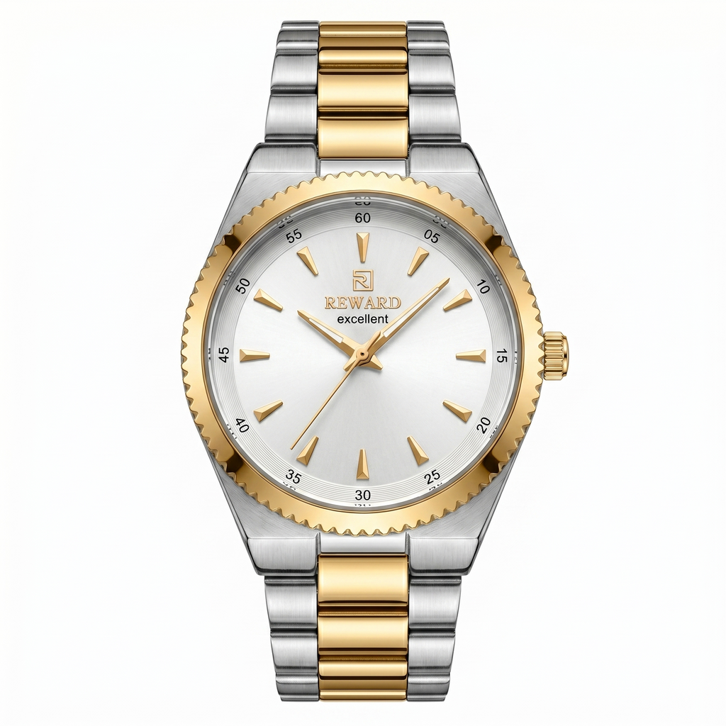 Montre femme Reward Lumière Céleste — lunette dorée cadran blanc, Tunisie
