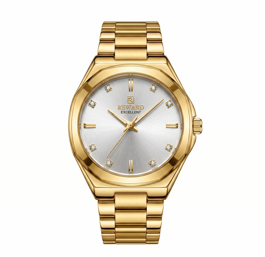 Montre femme Reward Prestige Impérial — cadran nacré cristaux bracelet doré, Tunisie
