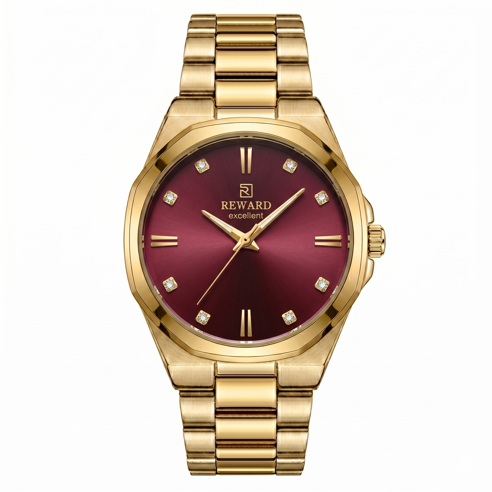Montre femme Reward Prestige Sang Royal — cadran rouge cristaux boîtier doré, Tunisie