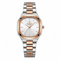 Reward Watches Facette Rosée women's watch with silver stainless steel case, rose gold bezel, white dial, and bicolour bracelet.